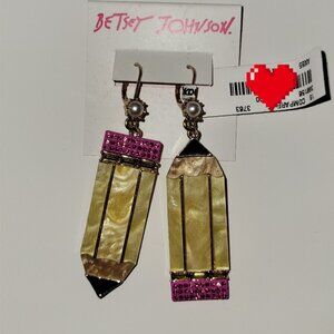 Betsey Johnson Pencil Earrings Women OS Yellow Pink NEW Rhinestone Teacher Gift
